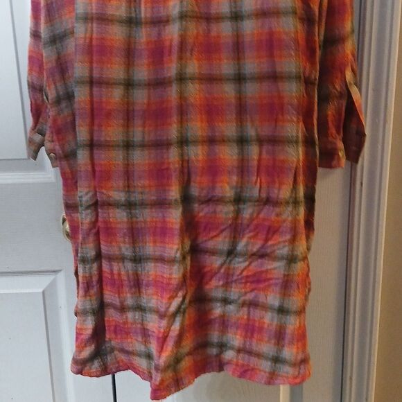 Beachlunchlounge Midi Length Shirt Dress Plaid Fall Button Down Sz XL NWOT - Picture 7 of 9